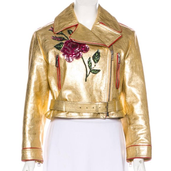 $7990 New Gucci Leather and Sequin Belt Runway Moto “LOVED” Jacket. - Picture 2 of 14